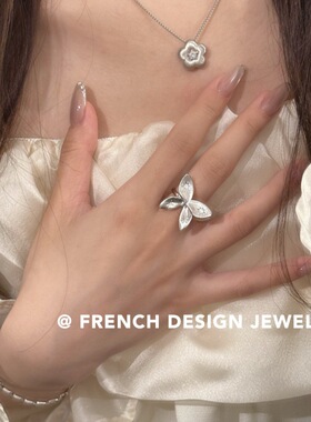 法国气质布契风拉丝手饰品 S925纯银 重工镶钻蝴蝶戒指优雅气质款