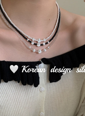 韩国设计银饰品S925纯银车花珠圆珠项链叠戴气质秋冬毛衣链女