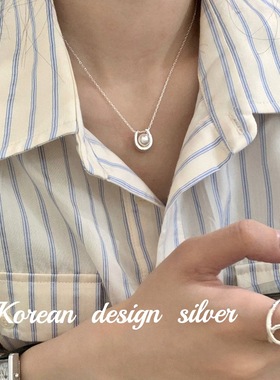 韩国简约ins博主同款吊坠 S925纯银U形珍珠锁骨项链叠戴高级感女