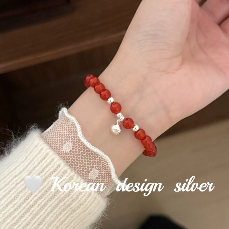 韩国秋冬高级感手工饰品 S925纯银铃铛红玛瑙弹力绳手链显白新年,饰品/流行首饰/时尚饰品新,手链,淘宝优惠券,粉丝福利购,淘宝优惠卷