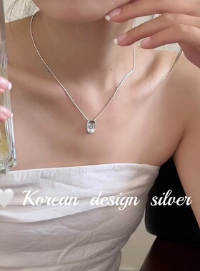 韩国ins个性设计亮银饰品 S925纯银方形星星项链高级感简约