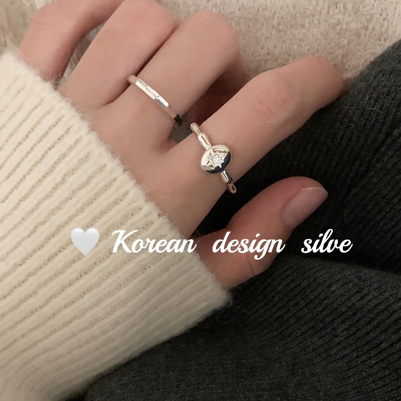 韩版Ins风设计银饰品 S925纯银椭圆太阳花小钻戒指高级感食指环女
