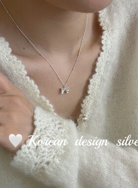 韩国小众设计银饰品 S925纯银蝴蝶结气质简约项链 显锁骨叠戴项饰