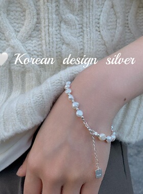 韩国小众设计手工两面光淡水珍珠手链 S925纯银隔珠叠戴手饰女ins