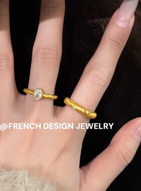 法国轻奢布契风拉丝高级感精致 S925纯银 锤纹设计感锆石戒指轻奢