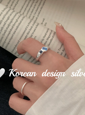 韩国ins风简约清冷感食指环 S925纯方形彩钻星星戒指小众百搭女款