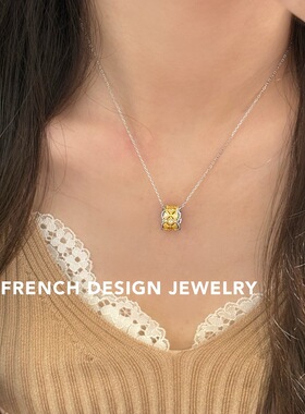 法式布契风拉丝镶钻路路通项链S925纯银锁骨链优雅礼服配饰品