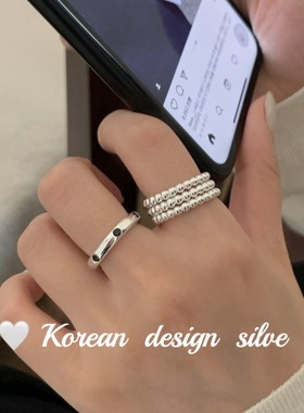 韩女简约风小众设计感银饰 925纯银黑锆石戒指开口可调节女高级感