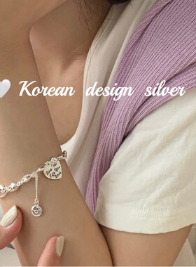 S925纯银手链 韩版女ins风链条小众设计爱心英文笑脸手饰品时尚