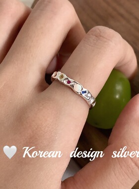 韩国轻奢小众设计高级感指环 S925纯银多彩宝小巧戒指开口可调节