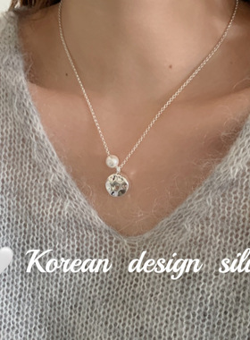 韩版ins风小众设计饰品S925纯银不规则圆敲面项链 高级感锁骨