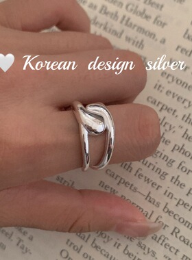 韩国925纯银几何光面大弧度交叉开口戒指女食指环小众ins冷淡风