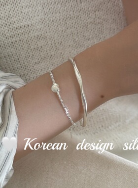 韩国东大门ins风手工饰品 S925纯简约银碎银子爱心手链高级