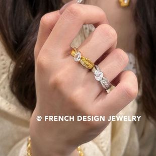 超美法式 优雅食指戒浪漫温柔 轻奢水滴锆石麦穗戒指S925纯银镶钻款