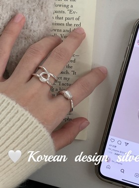 韩国ins风银饰品 S925纯银开口可调节钩子戒指 简约小众设计感女