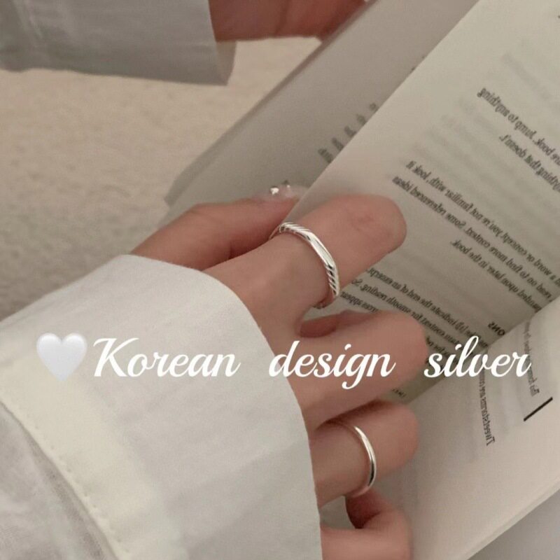 韩国ins博主同款饰品 S925纯银多边形斜条纹素圈戒指女时髦高级