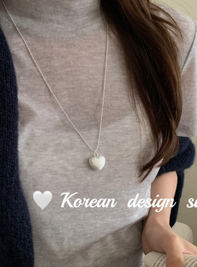 日系韩版ins风银饰品S925纯银拉丝爱心项链锁骨链女长款毛衣链女