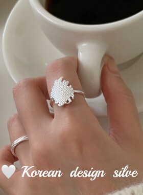 韩系东大门小清新简约指环 S925纯银小众不规则菱形编织戒指高级