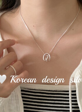 韩国秋冬新款小众饰品 S925纯银简约扭扭双层镂空圈圈项链高级感