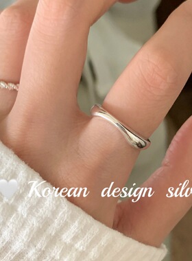 韩版ins个性风格银饰品 S925纯银方形凹面素圈戒指简约开口指环