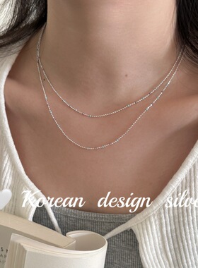 韩版ins风小清新银素链 S925简约纯银蓝紫色滴釉圆珠项高级感叠戴