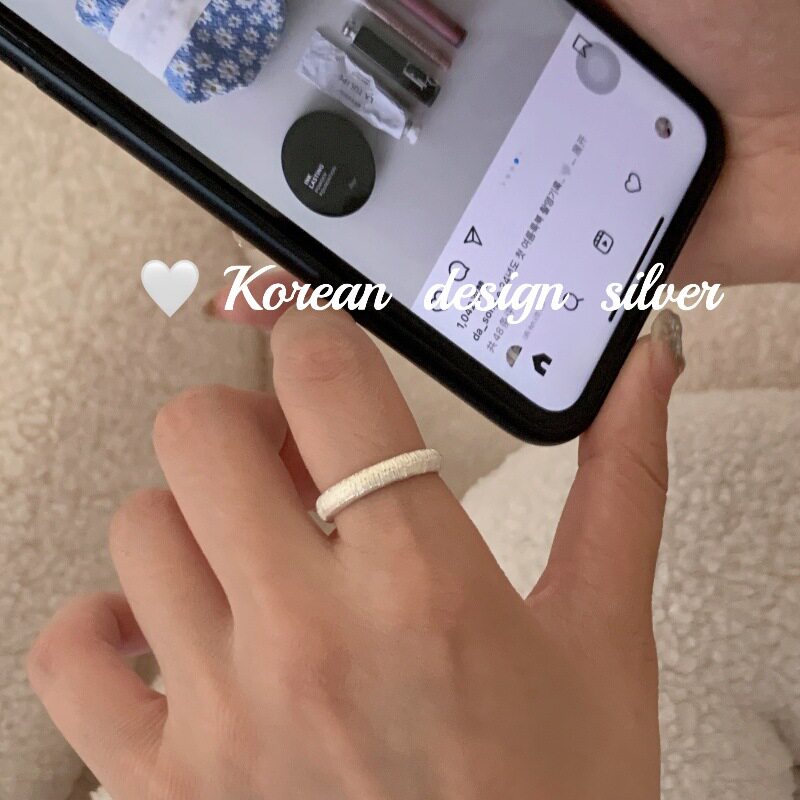 韩版ins博主同款饰品 S925纯银几何线条竖纹戒指叠戴可调节指环女