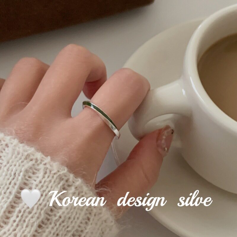 韩版简约风莫比乌斯素圈 S925纯银绿色滴釉不规则麻花戒指高级感