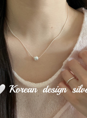 韩国新款小众设计ins风亮银饰品S925纯银 爆闪银珠项链叠戴高级感