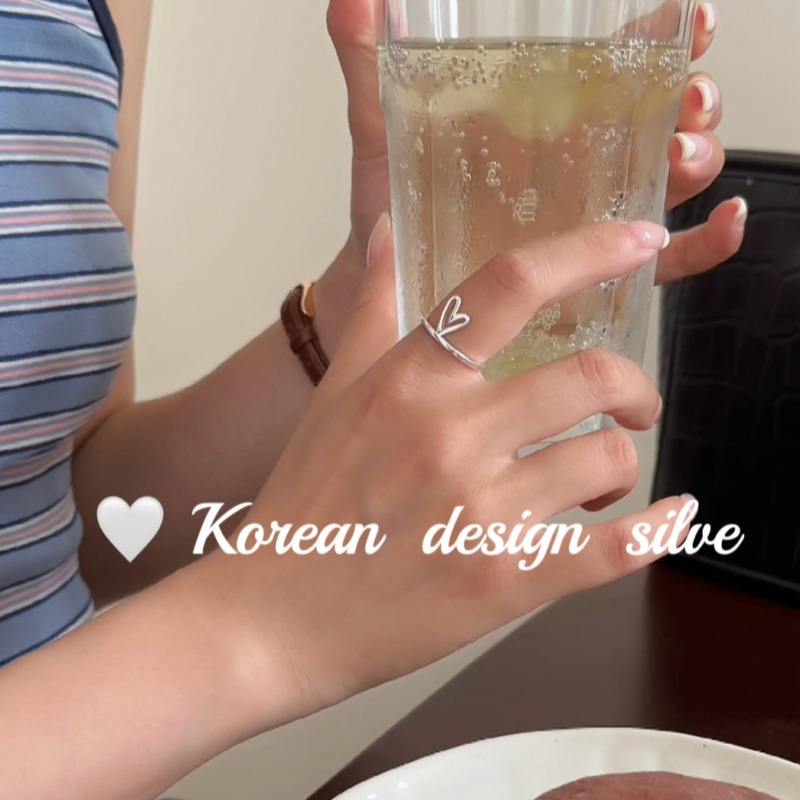 韩国东大门ins风饰品 S925纯银立体镂空爱心戒指小众高级感食指环