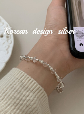 韩国东大门饰品 S925纯银大小圆珠白水晶手链女叠戴网红同款