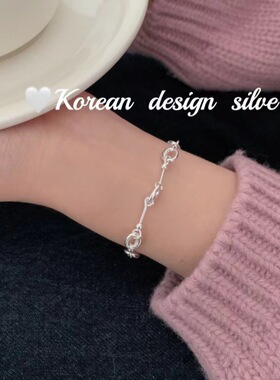 韩国ins小众精致高级感百搭手饰品 S925纯银椭圆镂空相扣拼接