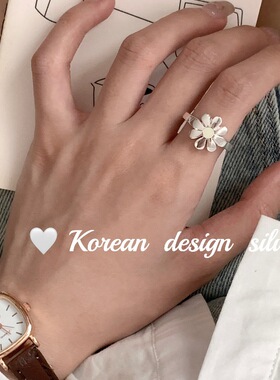 韩国东大门小众设计 925纯银小雏菊戒指  高级感简约开口指环