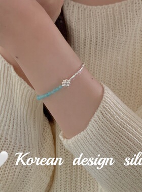 韩版日系设计个性手工饰品S925纯银天河石葡萄竹节碎银子手链高级