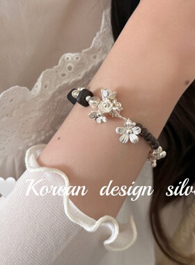 泰国清迈复古泰银手工捶打 S925纯银重工繁花沉香竹节手链小众ins