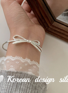 韩国东大门简约亮银饰品 S925纯银简约蝴蝶结C字手镯女 ins风手环