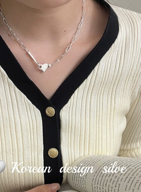 韩国ins风东大门秋冬新款饰品 S925纯银小众设计爱心形钩子项链女