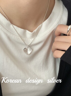 韩国东大门饰品 S925纯银透明爱心锁骨项链 ins风女叠戴简约