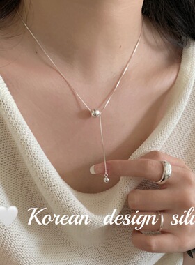 韩系ins风小众设计毛衣链 S925纯银简约圆球流苏项链叠戴高级感女