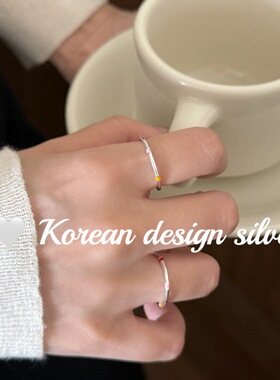 韩国东大门小众设计指环 S925纯银彩色多巴胺滴釉竹节戒指高级感