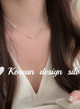 韩版ins风饰品 S925纯银简约珍珠圆珠项链小众设计高级感锁骨链女