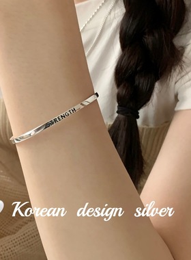 韩国南大门通体S925纯银英文字母开口简约手镯 高级感叠戴手环女
