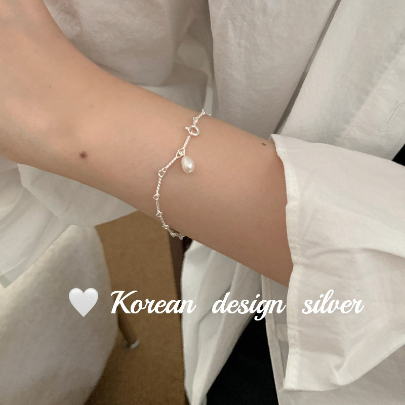 韩版Ins风简约设计银饰品 925纯银白水晶爱心尾扣手链 叠戴百搭女