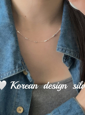 韩版ins风简约设计饰品 S925纯银双小方块字母项链叠戴百搭气质女