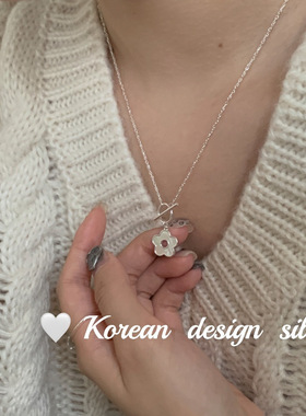 日韩ins风设计饰品 S925纯银项链梅花贝壳OT扣项链小众百搭高级感