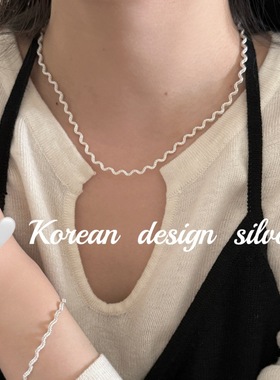 韩国ins风新款气质款小众设计锁骨链 S925纯银 优雅编织波浪项链