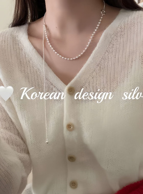 韩国重工小众高级感银饰品 S925纯银 简约圆圈大小圆珠拼接项链女