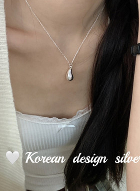 韩国ins风小众设计锁骨链 S925纯银简约立体水滴项链高级感重工款
