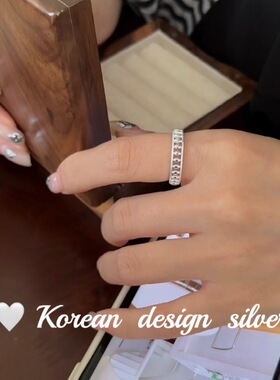 韩国东大门网红亮银 S295纯银镂空棚栏戒指 简约大气冷淡风设计女