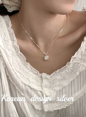 韩版小清新饰品 S925纯银白色贝壳笑脸项链 简约日系叠戴锁骨链女