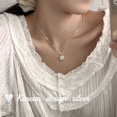 韩版小清新饰品 S925纯银白色贝壳笑脸项链 简约日系叠戴锁骨链女
